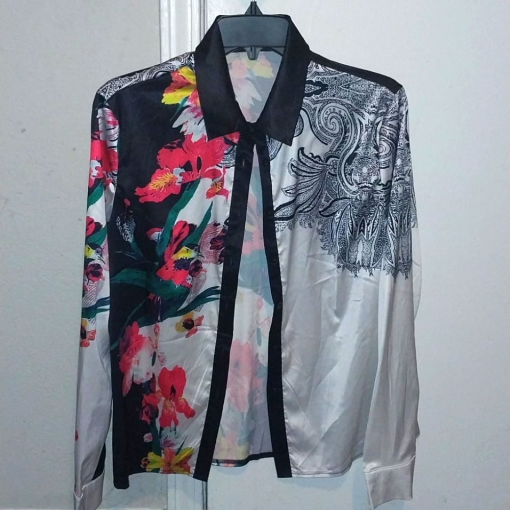 Satin Button Down Casual Blouse